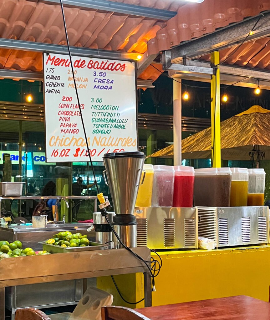 Freshly squeezed chichas or fruit juices on offer at El Motete in Panama City Panama.