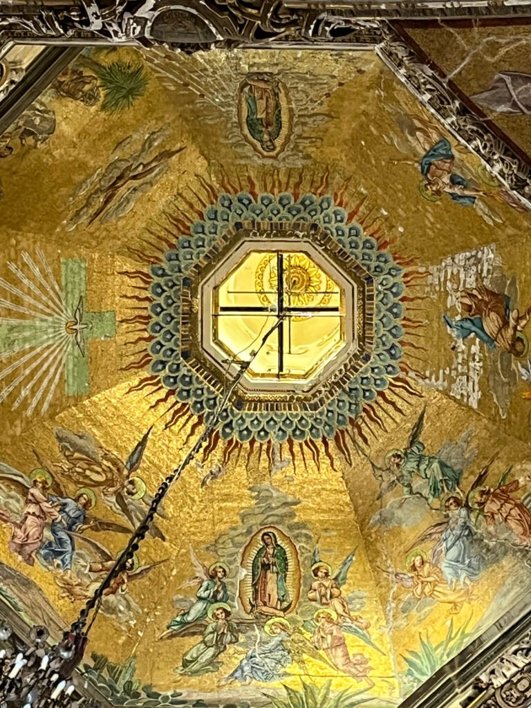 The beautiful gold ceiling of Basilica de Guadalupe, Mexico City.