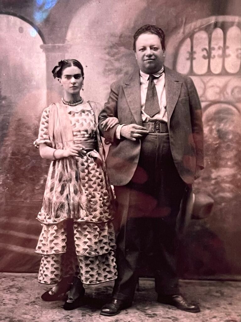 Frida Kahlo and Diego Rivera on their wedding day.