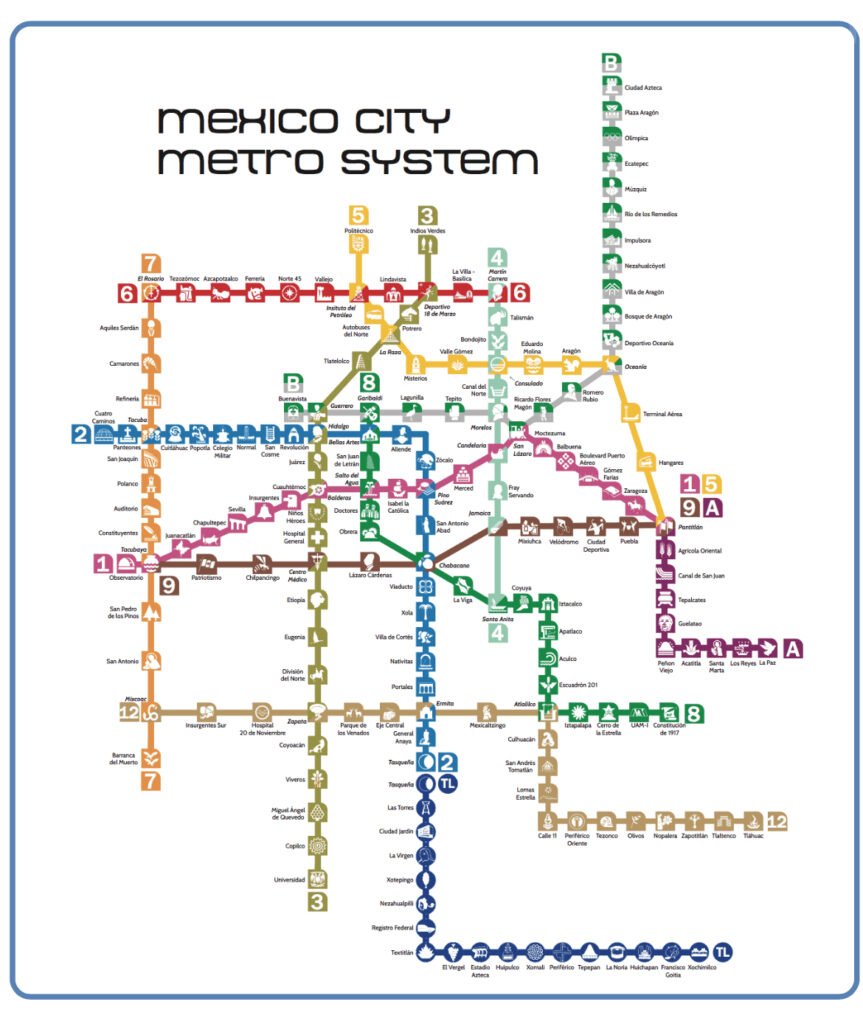 Mexico City metro system map.